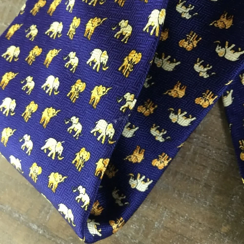 Navy blue 100% silk elephant tie classic whimsical made in Italy